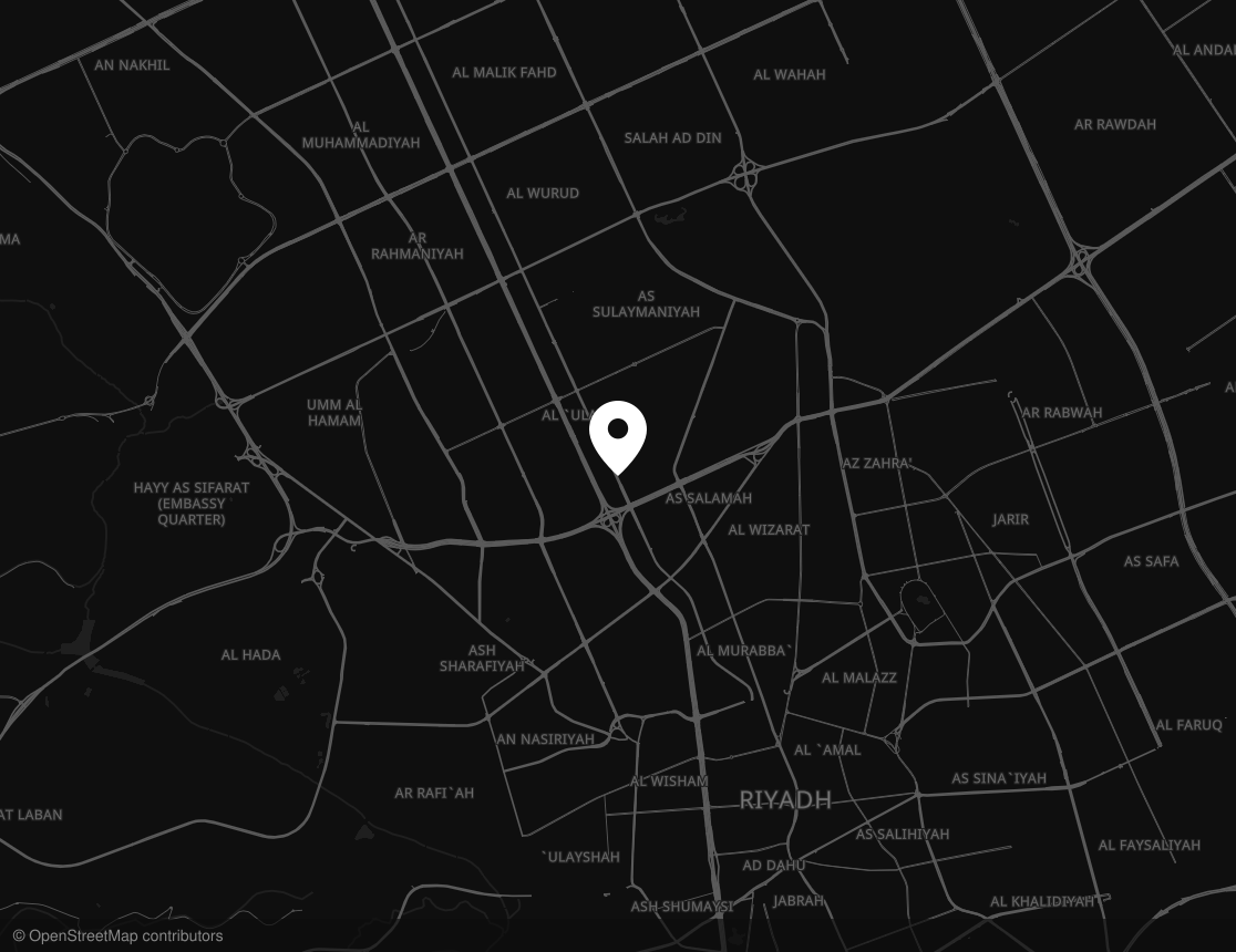 Street map centred on Riyadh, KSA, with a pin marking the SPANDY office.